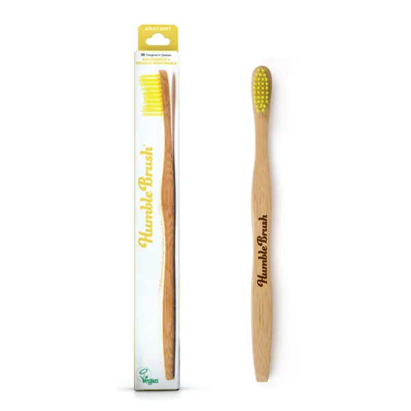 The Humble Co. natural bamboo adult toothbrush yellow iHYGGE