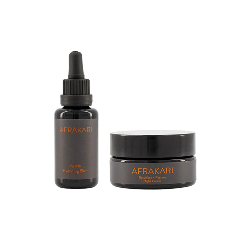 【Overnight Rejuvenation Set】AFRAKARI Marula Hydrating Elixir and Resurface + Restore Night Cream