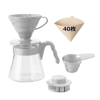 HARIO Coffee Essentials Set (Coffee Pot, Plastic Filter Cup, 40 Sheets of Filter Paper, Coffee Measuring Spoon)