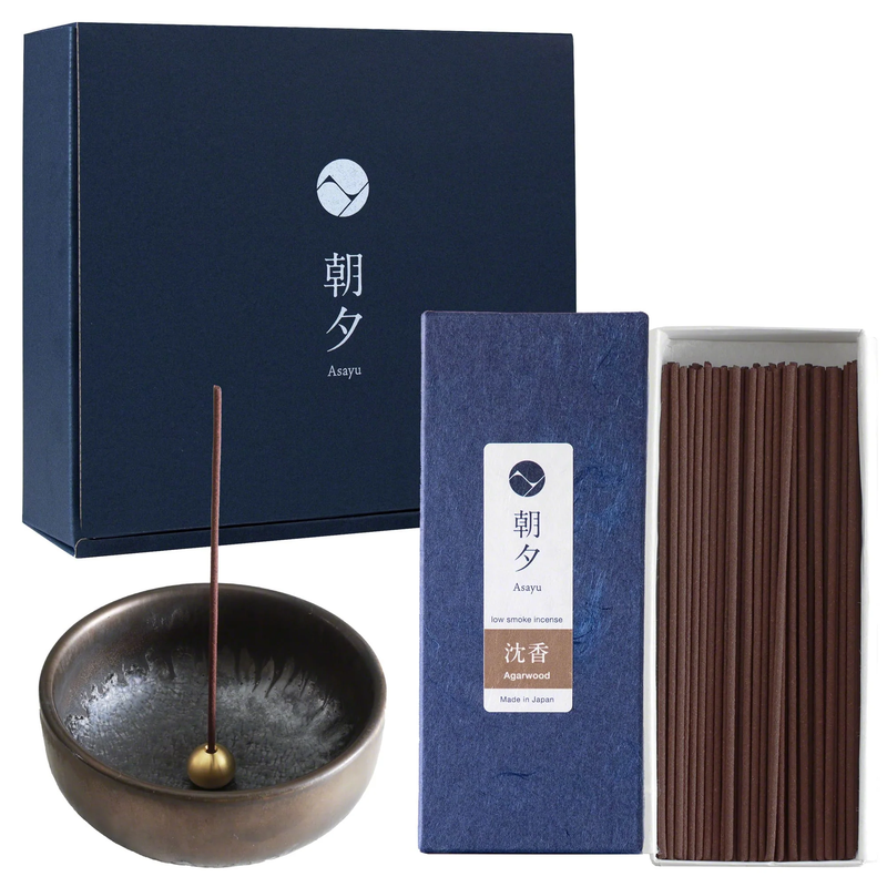 Asayu Japan Giftbox Low Smoke Agarwood＋Zen Ceramic Incense Holder  (Pre-Order)