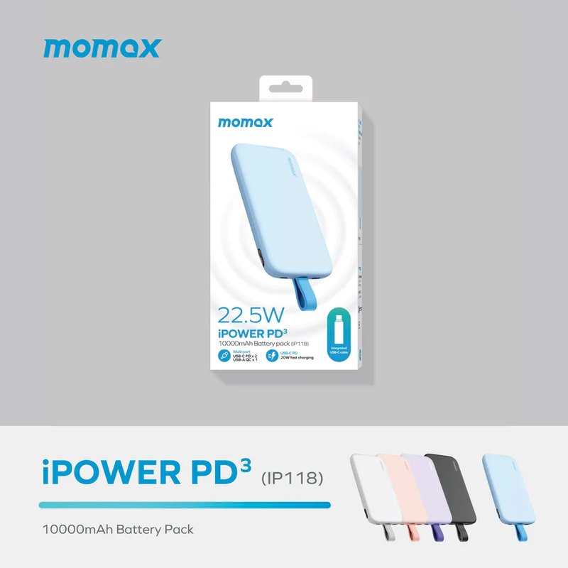 Momax iPower PD 3 10000mAh內置USB-C移動電源 iP118 (原廠行貨)