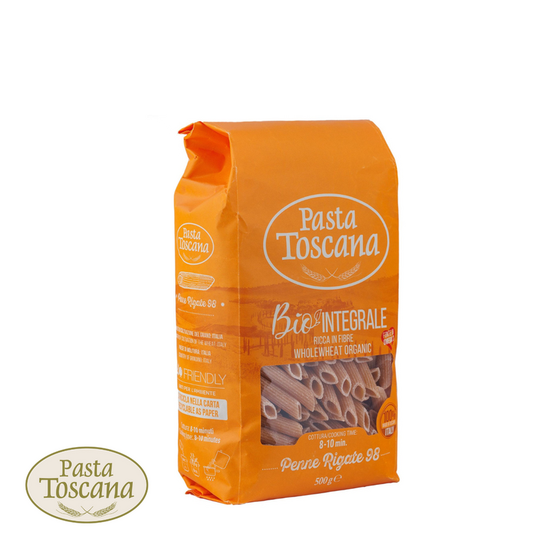 Pasta Toscana Premium Organic Whole Wheat Pasta with Omega 3 Penne Rigate no. 98 500g