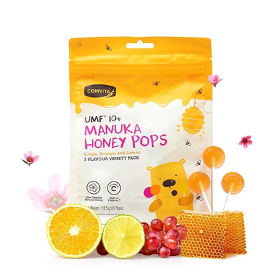 COMVITA Kids UMF™ 10+ Manuka Honey Pops - 15Pops (Grape, Orange and Lemon)