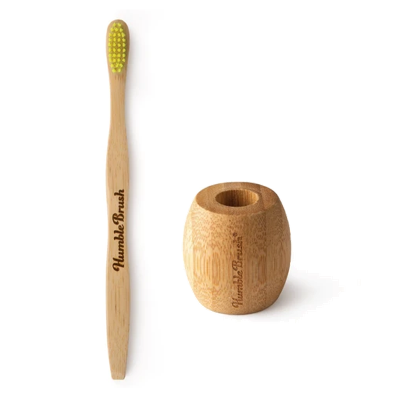 THE HUMBLE CO. 環保天然竹製成人黃色牙刷 x 環保竹牙刷座套裝
