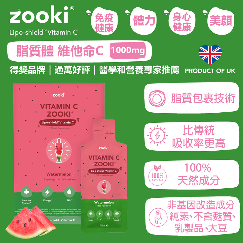 Zooki®強效脂質體 維他命C 1000mg 西瓜味