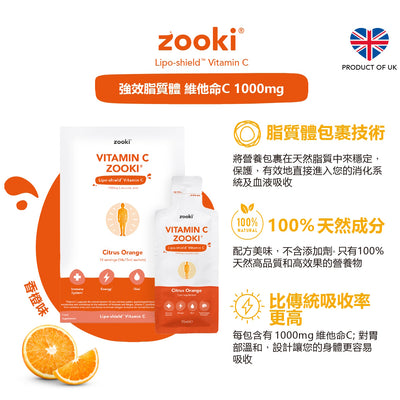 周年慶 │Zooki®強效脂質體 維他命C 1000mg 香橙味